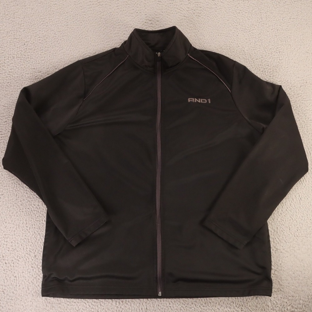 AND1 Sweatshirt‎ Mens 2XL Black Polyester Basketball Full Zip Track Jacket